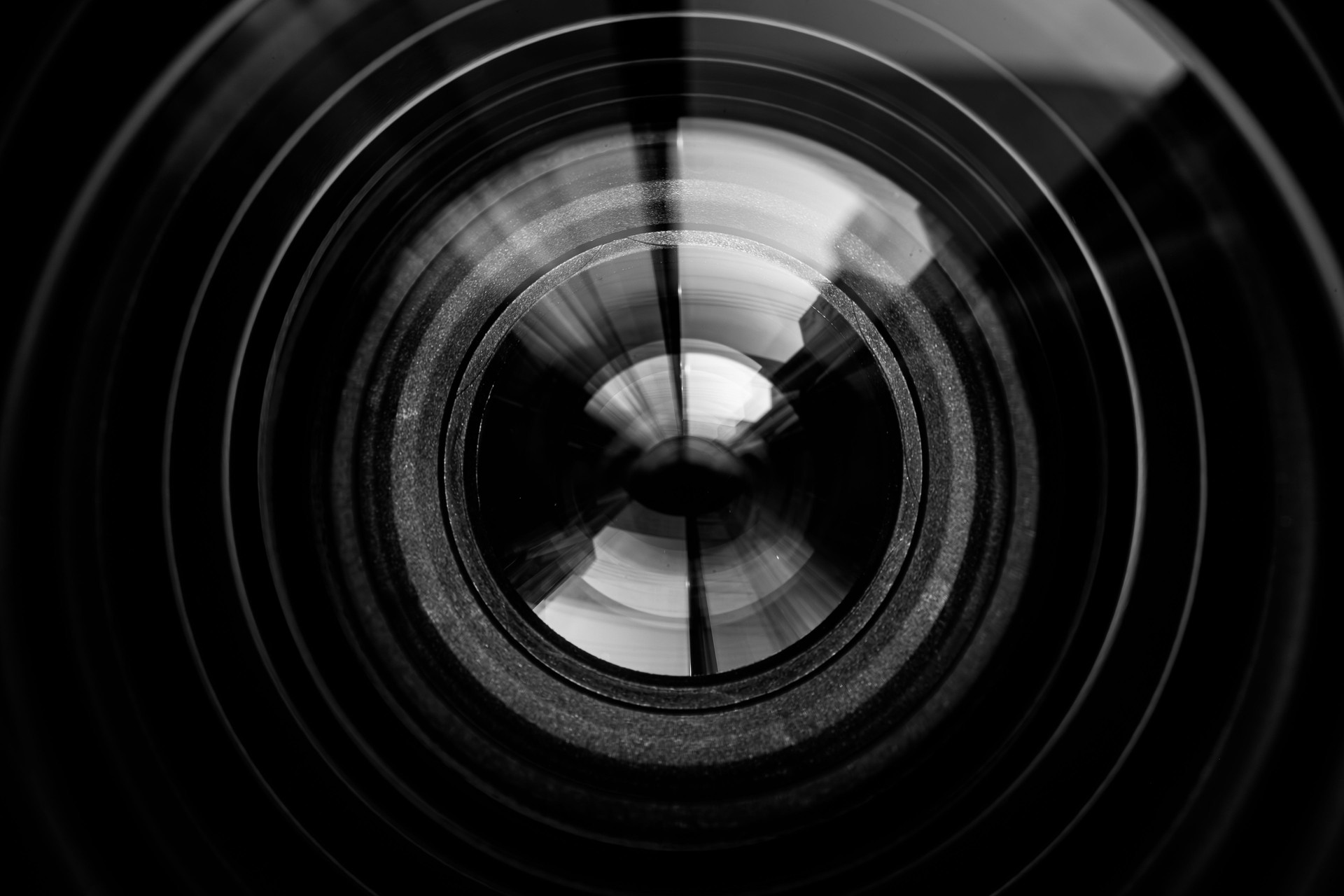 Macro camera lens,Photography Lens Extreme Close Up,Close up of DSLR, SLR or Mirrorless camera lens and see through the lenses structure inside with also the reflection on lens surface.